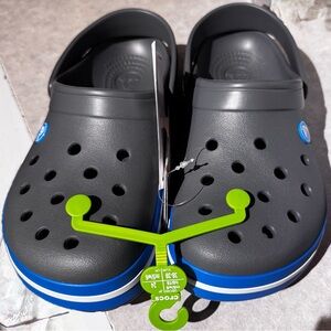 Crocs Crocband Clog Men 6 Women 8 Unisex Charcoal/Ocean Blue Gray NEW